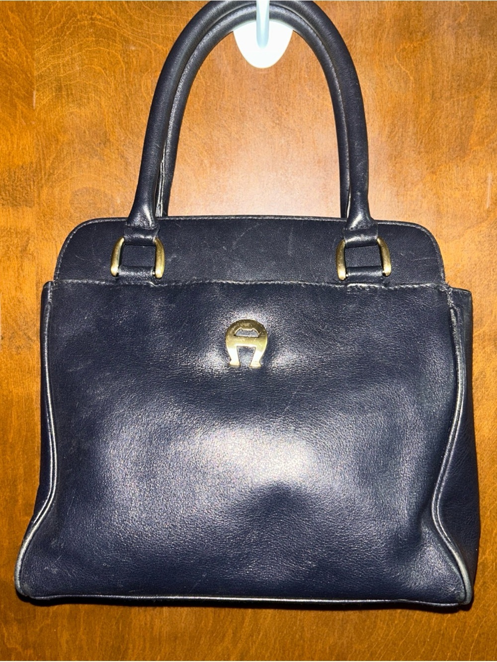Vintage Preowned Etienne Aigner Navy Blue Genuine Leather Handbag